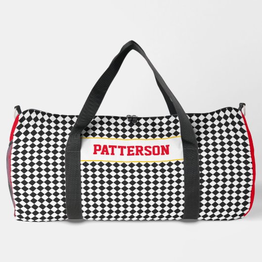 Karo-Muster-NAME Team-NUMMER-Farben Spaß Duffle Bag (Rückseite)
