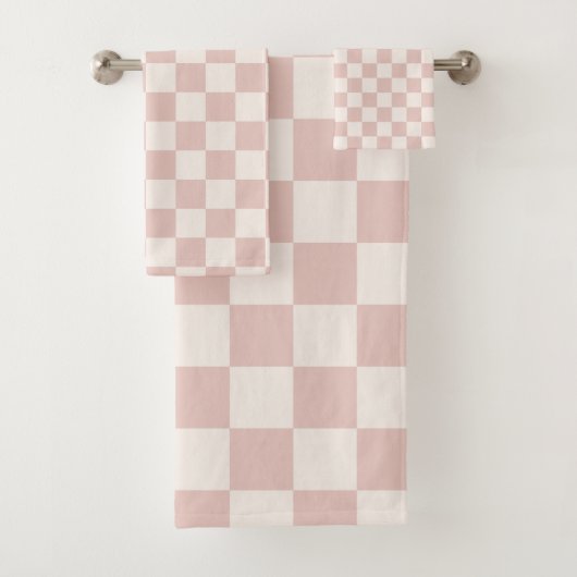 Karo Pale Beige Checked Pattern Checkerboard Badhandtuch Set (Insitu)