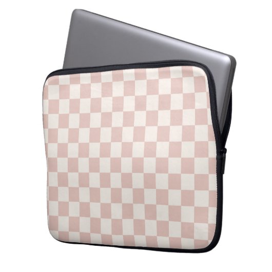 Karo Pale Beige Checked Pattern Checkerboard Laptopschutzhülle (Vorderseite Links)