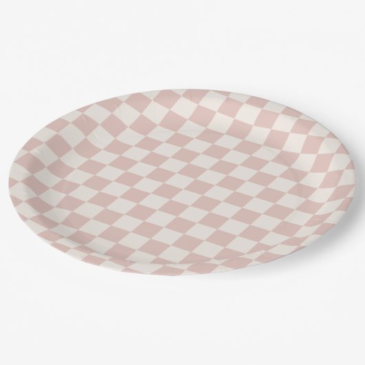 Karo Pale Beige Checked Pattern Checkerboard Pappteller (Schrägansicht)