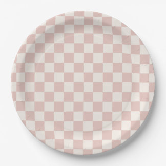 Karo Pale Beige Checked Pattern Checkerboard Pappteller