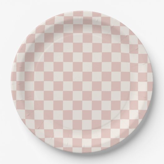 Karo Pale Beige Checked Pattern Checkerboard Pappteller (Vorderseite)