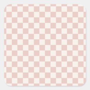 Karo Pale Beige Checked Pattern Checkerboard Quadratischer Aufkleber