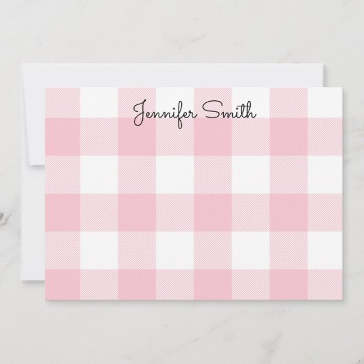 Karo Pastel Pink und White Gingham Mitteilungskarte (Vorderseite)