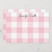 Karo Pastel Pink und White Gingham Mitteilungskarte (Vorne/Hinten)