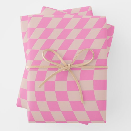 Karo-Patternterpfirsiche und rosa Vorlagenkarton Geschenkpapier Set (Beispiel)