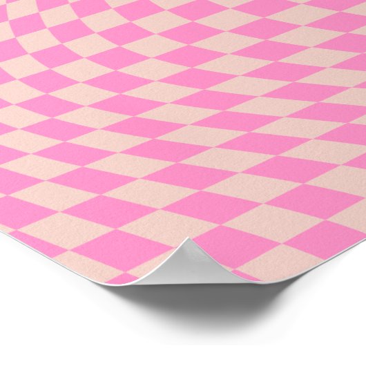 Karo-Patternterpfirsiche und rosa Vorlagenkarton Poster (Ecke)