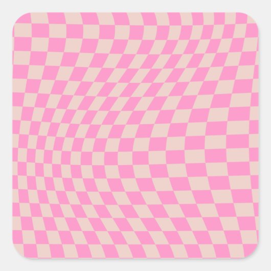 Karo-Patternterpfirsiche und rosa Vorlagenkarton Quadratischer Aufkleber (Vorderseite)