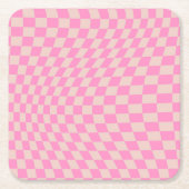 Karo-Patternterpfirsiche und rosa Vorlagenkarton Rechteckiger Pappuntersetzer (Vorderseite)
