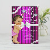 Karo & Pearls Vintage Pink-Babydusche Einladung (Stehend Vorderseite)