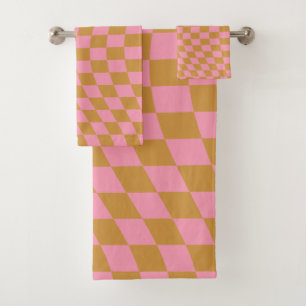 Karo Pink Senf Checked Pattern Checkerboard Badhandtuch Set