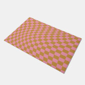 Karo Pink Senf Checked Pattern Checkerboard Fußmatte (Schrägansicht)