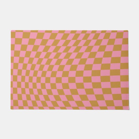 Karo Pink Senf Checked Pattern Checkerboard Fußmatte (Vorderseite)