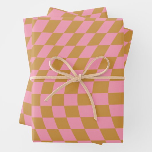 Karo Pink Senf Checked Pattern Checkerboard Geschenkpapier Set (Beispiel)