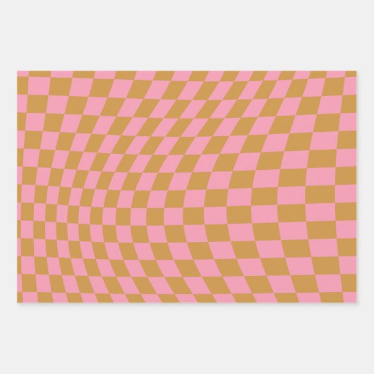 Karo Pink Senf Checked Pattern Checkerboard Geschenkpapier Set (Vorderseite)