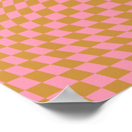 Karo Pink Senf Checked Pattern Checkerboard Poster (Ecke)