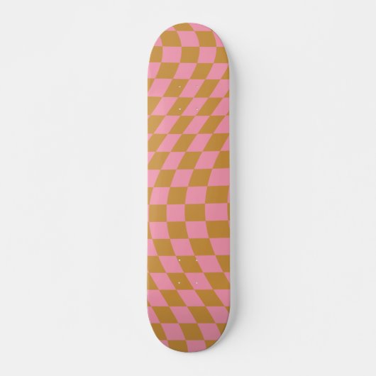 Karo Pink Senf Checked Pattern Checkerboard Skateboard (Vorne)