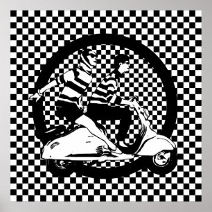 Karo-Rollerpaar im Retro-Stil Poster