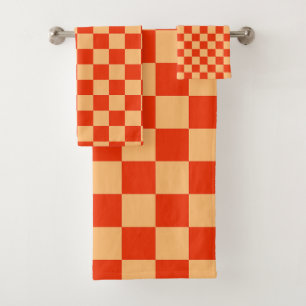 Karo Rot und Pfirsichfarben Checkered Checkerboard Badhandtuch Set