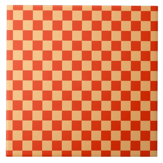 Karo Rot und Pfirsichfarben Checkered Checkerboard Fliese (Vorderseite)