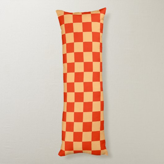 Karo Rot und Pfirsichfarben Checkered Checkerboard Seitenschläferkissen (Rückseite (Vertikal))