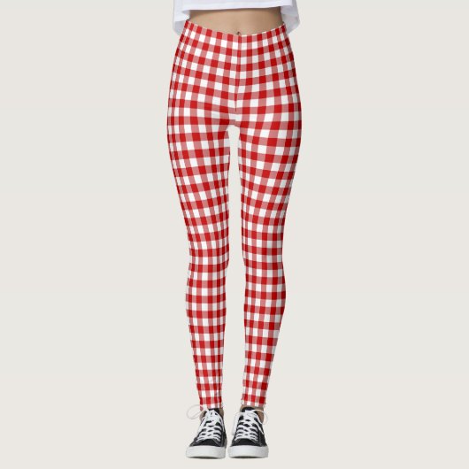 Karo Rot und Weiß Gingham Leggings (Vorderseite)
