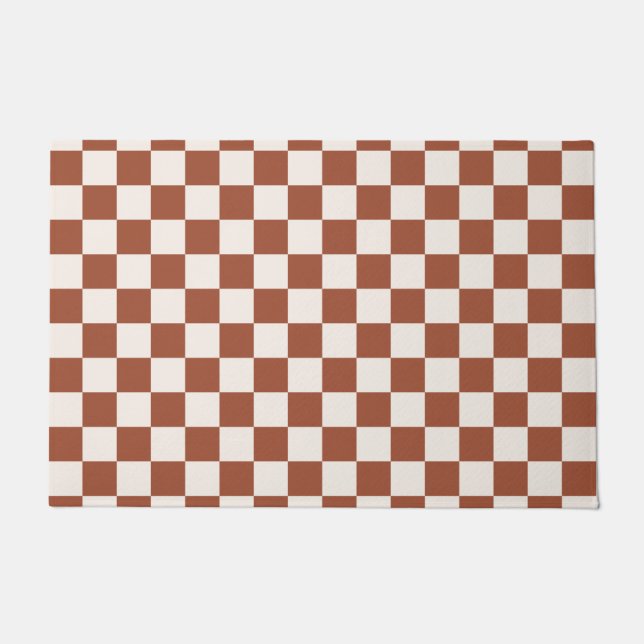 Karo Rust Checked Terracotta Checkerboard Fußmatte (Vorderseite)