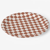 Karo Rust Checked Terracotta Checkerboard Pappteller (Schrägansicht)