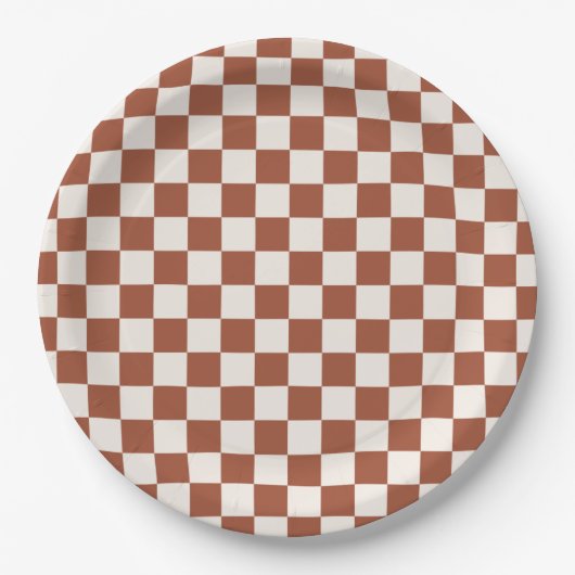 Karo Rust Checked Terracotta Checkerboard Pappteller (Vorderseite)