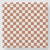 Karo Rust Checked Terracotta Checkerboard Steinuntersetzer (Vorderseite)