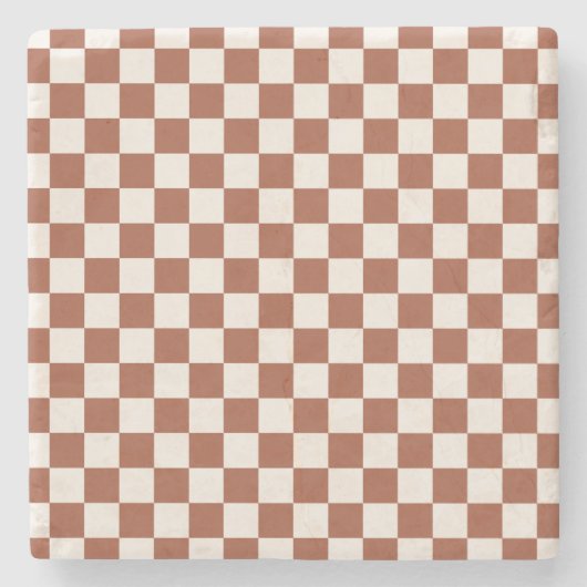 Karo Rust Checked Terracotta Checkerboard Steinuntersetzer (Vorderseite)