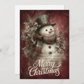 Karo-Schal-Schneemann & leuchtende Stechpalme Feiertagskarte (Vorne/Hinten)