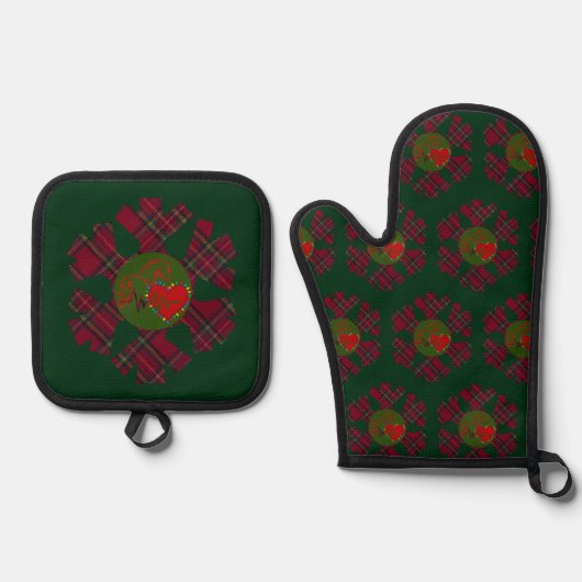 Karo-Schneeflocke Ofenhandschuh & Topflappen-Set (Vorderseite)