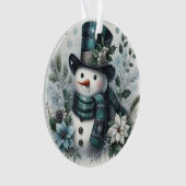 Karo-Schneemann mit Winterblumen und Stechpalmenak Ornament (Vorderseite)