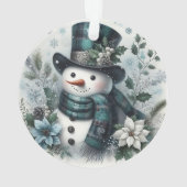Karo-Schneemann mit Winterblumen und Stechpalmenak Ornament (Rückseite)
