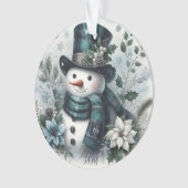 Karo-Schneemann mit Winterblumen und Stechpalmenak Ornament (Vorderseite)