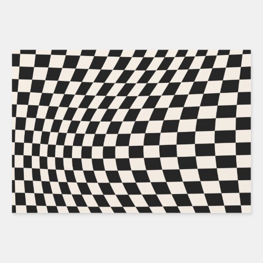 Karo Schwarz-Creme-Weiß-Muster-Karton Geschenkpapier Set (Vorderseite 2)