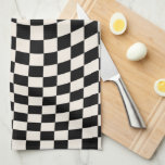 Karo Schwarz-Creme-Weiß-Muster-Karton Geschirrtuch<br><div class="desc">Retro Checkered Pattern - Schwarzweiß verdrillter Karo / gewellter und verdrillter Schachbrett.</div>
