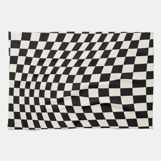 Karo Schwarz-Creme-Weiß-Muster-Karton Geschirrtuch (Horizontal)