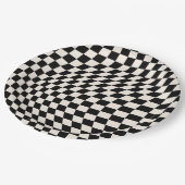 Karo Schwarz-Creme-Weiß-Muster-Karton Pappteller (Schrägansicht)