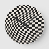 Karo Schwarz-Creme-Weiß-Muster-Karton Runde Wanduhr (Vorderseite)