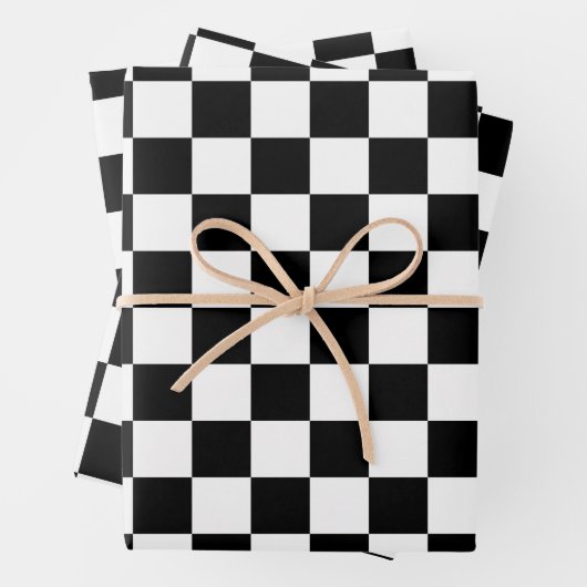 Karo Schwarz-weiß Checked Patches Geschenkpapier Set (Beispiel)