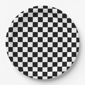 Karo Schwarz-weiß Checked Patches Pappteller