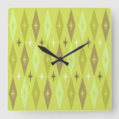 Karo-Stars-Chartreuse der 1950er Jahre Quadratische Wanduhr (Vorderseite)