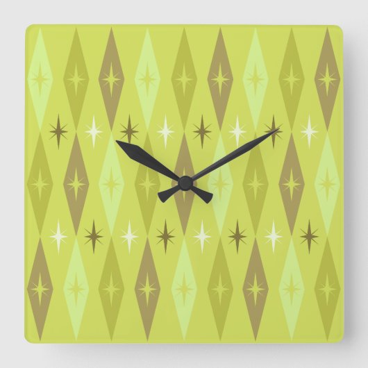 Karo-Stars-Chartreuse der 1950er Jahre Quadratische Wanduhr (Vorderseite)