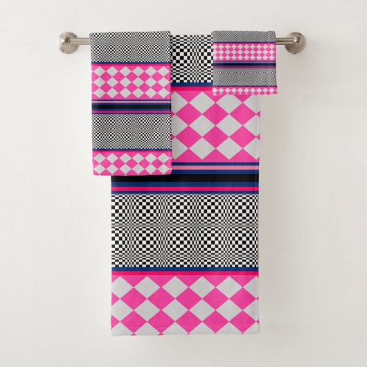 Karo Stripes Harlequin Mixed Pattern Design Badhandtuch Set (Insitu)