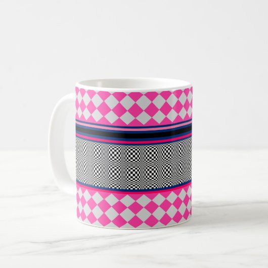 Karo Stripes Harlequin Mixed Pattern Design Kaffeetasse (Vorderseite Links)