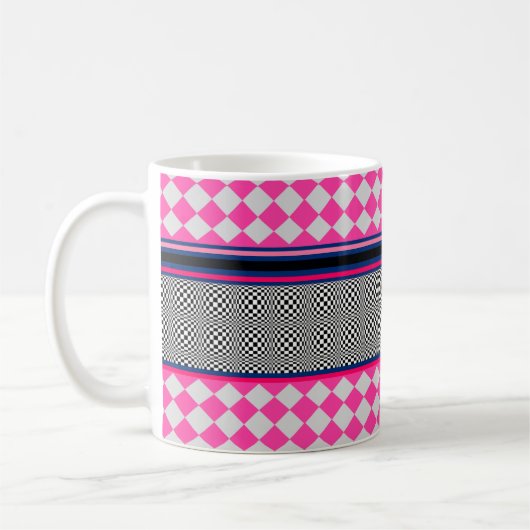 Karo Stripes Harlequin Mixed Pattern Design Kaffeetasse (Links)