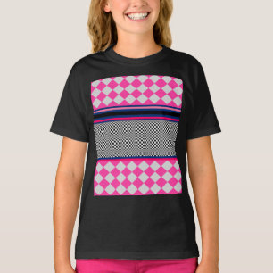 Karo Stripes Harlequin Mixed Pattern Design T-Shirt