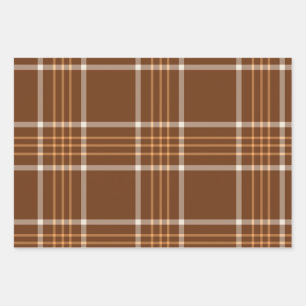 Karo-Tartan Herbstbraun und beige Muster Geschenkpapier Set